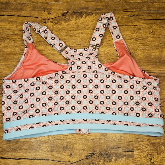 Lands End 2 piece high waisted Aqua Pink pattern swim sz 14 swimsuit - Picture 4 of 11